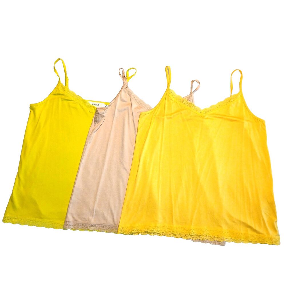 3 Kettlewell Tops Women’s Size Medium Lace Trim Camisole Yellow Beige Green
